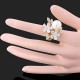 Luxusní prsten, žluté zlato, perla, růže, Swarovski krystal J1095