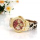 Luxusní módní dámské hodinky leopardí s krystaly zlaté