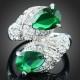 Luxusní prsten, bílé zlato, čirý a zelený Swarovski krystal J2708