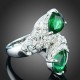 Luxusní prsten, bílé zlato, čirý a zelený Swarovski krystal J2708