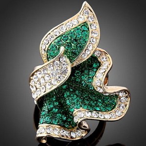 Luxusní dámský zlatý prsten clear & smaragd Swarovski krystal J0096