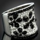 Luxusní prsten, bílé zlato, květina bílý a černý Swarovski krystal J0884