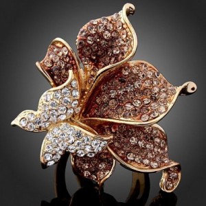 Luxusní prsten bílé zlato, velká květina a motýl Swarovski krystal J0513