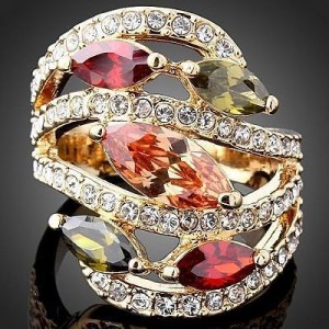 Luxusní prsten žluté zlato, topaz Swarovski krystal J1091