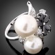 Luxusní prsten bílé zlato, perly, květina, bílý Swarovski krystal J1083