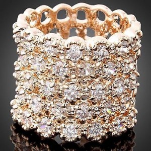 Luxusní prsten růžové zlato, bílý Swarovski krystal J1126