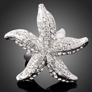 Luxusní prsten bílé zlato, mořská hvězdice, bílý Swarovski krystal J0372