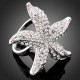 Luxusní prsten bílé zlato, mořská hvězdice, bílý Swarovski krystal J0372