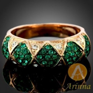 Luxusní prsten, žluté zlato, smaragd Swarovski krystal J0894