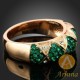 Luxusní prsten, žluté zlato, smaragd Swarovski krystal J0894