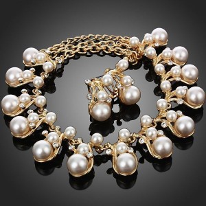 Luxusní perlový set - náhrdelník + náušnice žluté zlato Swarovski krystal G0279