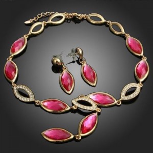 Luxusní set - náhrdelník + náušnice fuksia Swarovski krystal G0179