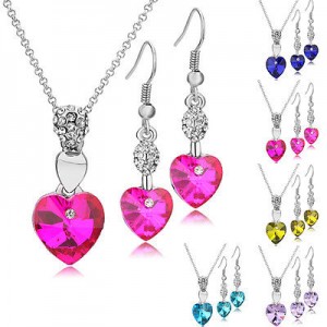 Dámský set - náhrdelník + náušnice srdce Swarovski krystal G0808 - 5 barev