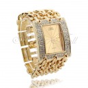 Luxusní zlaté dámské hodinky s krystaly a atraktivním opaskem