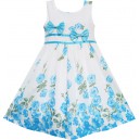 Dětské, dívčí letní šaty bílé s jemně modrými kytičkami