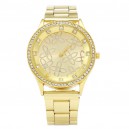 Luxusní zlaté dámské hodinky s krystaly a květinami - zlaté