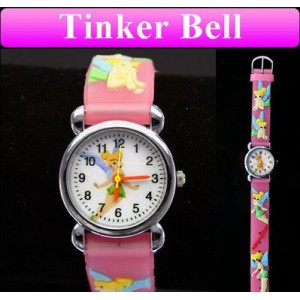 Dětské, dívčí, silikonové hodinky s vílou Tinkerbell - růžové