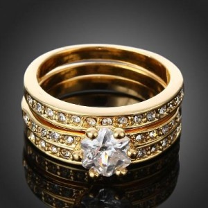 Luxusní prsten, 3v1, žluté zlato, bílý Swarovski krystal J0151