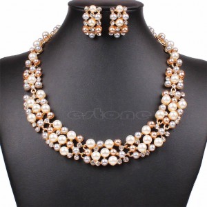 Luxusní set - štrasový náhrdelník + náušnice s barevnými perlami