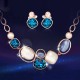Luxusní zlatý dámský set -  náhrdelník + náušnice barevný velký krystal