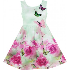 Dětské, dívčí letní šaty jemně zelené s vyšívanými motýlky