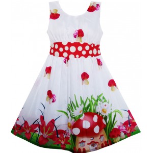 Dětské, dívčí letní šaty bílé - červená mochomůrka