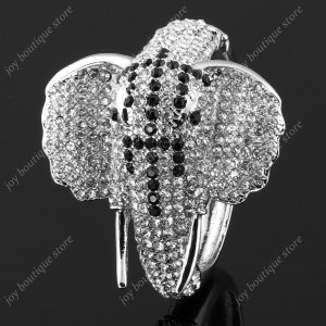Luxusní velký stříbrný masivní dámský náramek slon bílý Swarovski krystal 