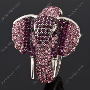 Luxusní velký stříbrný masivní dámský náramek slon fialový Swarovski krystal 
