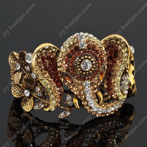 Luxusní módní zlatý masivní dámský náramek slon hnědý Swarovski krystal 