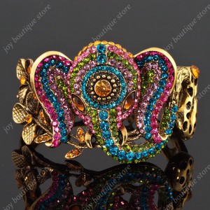 Luxusní módní zlatý masivní dámský náramek slon barevný Swarovski krystal 
