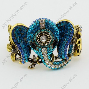 Luxusní módní zlatý masivní dámský náramek slon modrý Swarovski krystal 