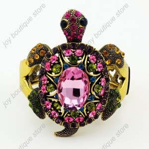 Luxusní módní zlatý masivní dámský náramek želva růžový Swarovski krystal 