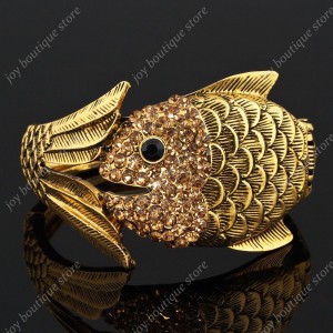 Luxusní módní zlatý masivní dámský náramek ryba hnědý Swarovski krystal 