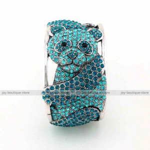 Luxusní stříbrný masivní dámský náramek medvídek panda modrý Swarovski krystal 