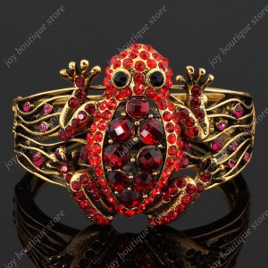Luxusní velký zlatý masivní dámský náramek žába červený Swarovski krystal 