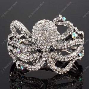 Luxusní velký stříbrný masivní dámský náramek chobotnice bílý Swarovski krystal 