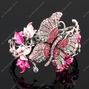 Luxusní velký stříbrný masivní dámský náramek motýl růžový Swarovski krystal 