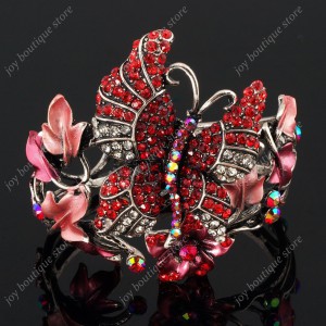 Luxusní velký stříbrný masivní dámský náramek motýl červený Swarovski krystal 