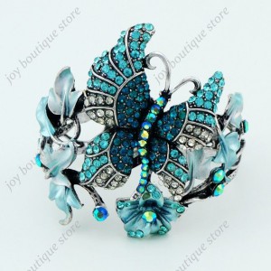 Luxusní velký stříbrný masivní dámský náramek motýl modrý Swarovski krystal 