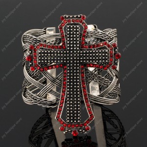 Luxusní velký stříbrný masivní dámský náramek kříž Swarovski krystal 