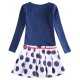 Dětské dívčí šaty, tunika s dlouhým rukávem modrá s puntíky a kytičkami