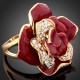 Luxusní prsten žluté zlato,  květina červenál Swarovski krystal 