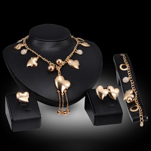 Luxusní dámský zlatý set - náhrdelník, náušnice, náramek, prsten s krystaly F
