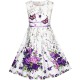 Dětské, dívčí letní šaty bílé s fialovými květy a motýlky