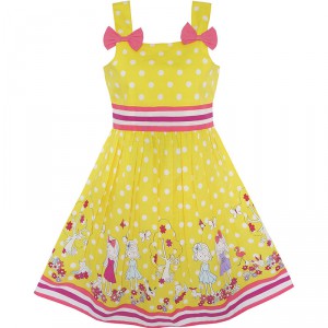 Dětské, dívčí letní šaty žluté s panenkami