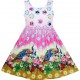 Dětské, dívčí letní šaty barevné s pávem a perličkami