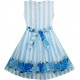 Dívčí letní šaty modré s proužky a růžemi