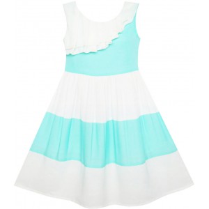 Dívčí letní šaty bílo - tyrkysové šaty s kontrastem