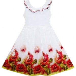Dětské, dívčí šaty bílé s potiskem červených květin