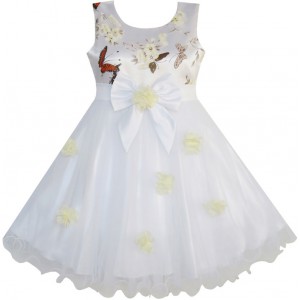 Dětské, dívčí společenské šaty, šaty pro družičku - bílé s potiskem